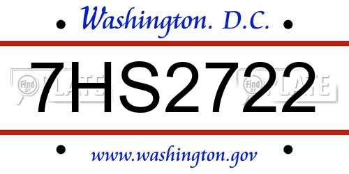 7HS2722 District Of Columbia License Plate