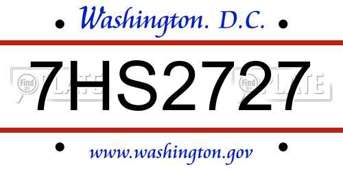 7HS2727 District Of Columbia License Plate