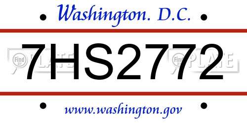 7HS2772 District Of Columbia License Plate