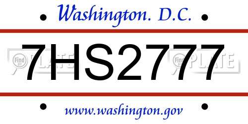 7HS2777 District Of Columbia License Plate