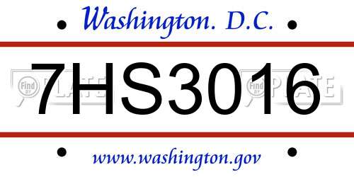 7HS3016 District Of Columbia License Plate
