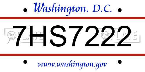 7HS7222 District Of Columbia License Plate
