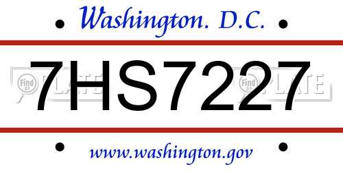 7HS7227 District Of Columbia License Plate