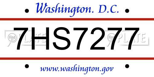 7HS7277 District Of Columbia License Plate
