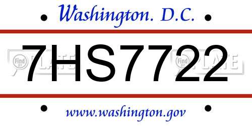 7HS7722 District Of Columbia License Plate