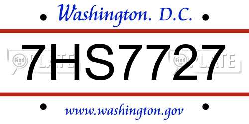 7HS7727 District Of Columbia License Plate