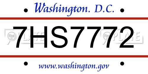 7HS7772 District Of Columbia License Plate