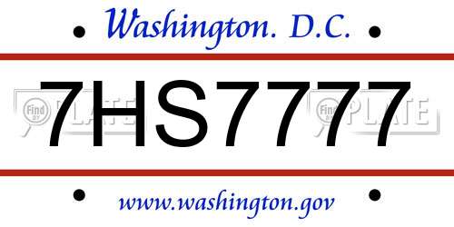 7HS7777 District Of Columbia License Plate
