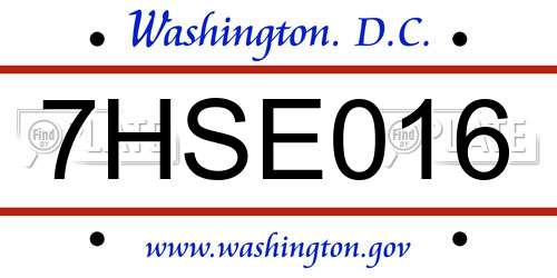 7HSE016 District Of Columbia License Plate