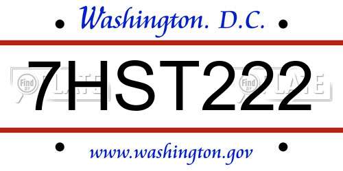 7HST222 District Of Columbia License Plate