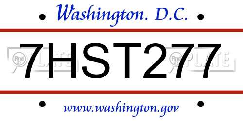 7HST277 District Of Columbia License Plate
