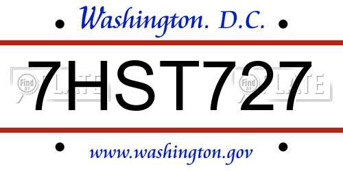 7HST727 District Of Columbia License Plate