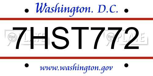 7HST772 District Of Columbia License Plate