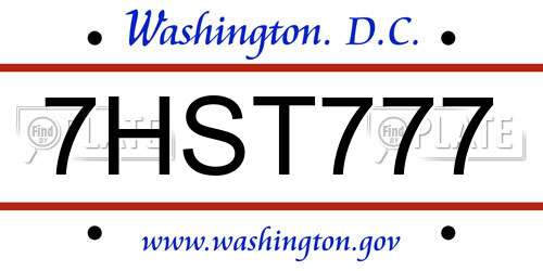 7HST777 District Of Columbia License Plate