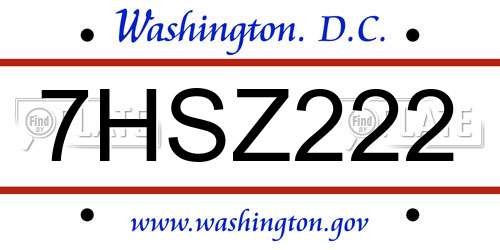 7HSZ222 District Of Columbia License Plate