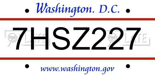 7HSZ227 District Of Columbia License Plate