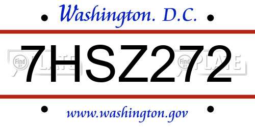 7HSZ272 District Of Columbia License Plate