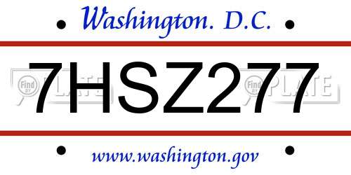7HSZ277 District Of Columbia License Plate