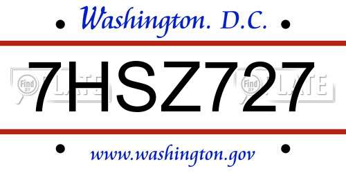 7HSZ727 District Of Columbia License Plate