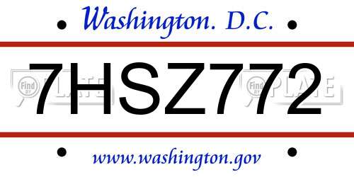 7HSZ772 District Of Columbia License Plate