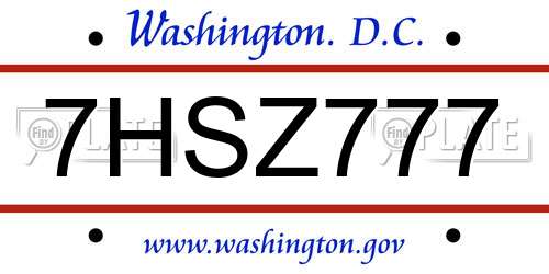 7HSZ777 District Of Columbia License Plate