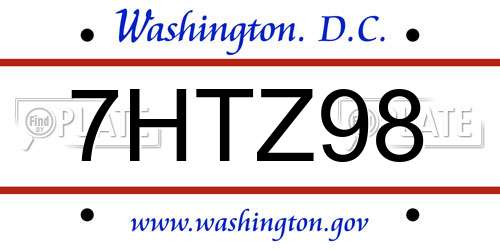 7HTZ98 District Of Columbia License Plate