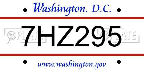 7HZ295 District Of Columbia License Plate