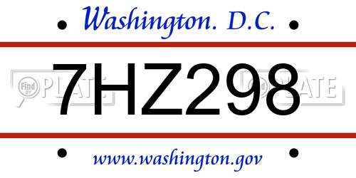 7HZ298 District Of Columbia License Plate
