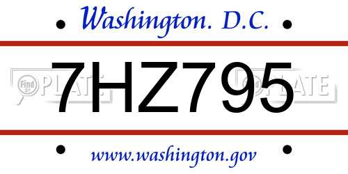 7HZ795 District Of Columbia License Plate