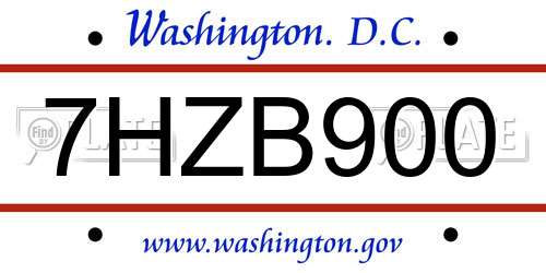 7HZB900 District Of Columbia License Plate
