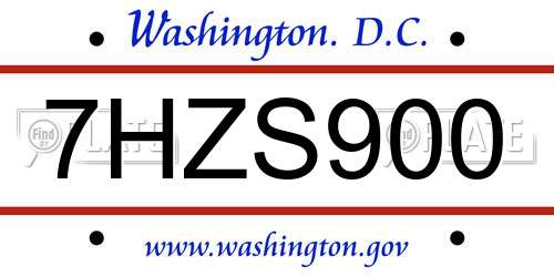 7HZS900 District Of Columbia License Plate