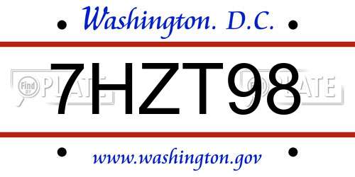 7HZT98 District Of Columbia License Plate