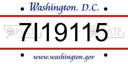 7I19115 District Of Columbia License Plate
