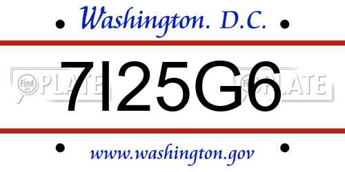 7I25G6 District Of Columbia License Plate