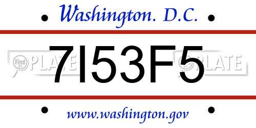 7I53F5 District Of Columbia License Plate