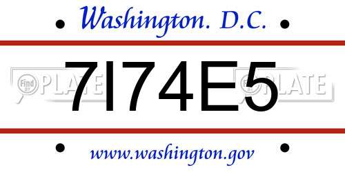 7I74E5 District Of Columbia License Plate