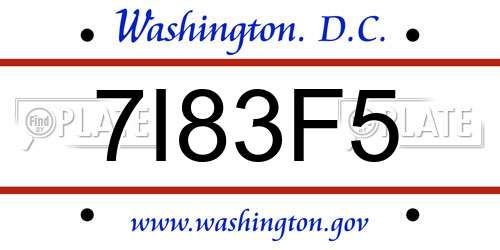 7I83F5 District Of Columbia License Plate