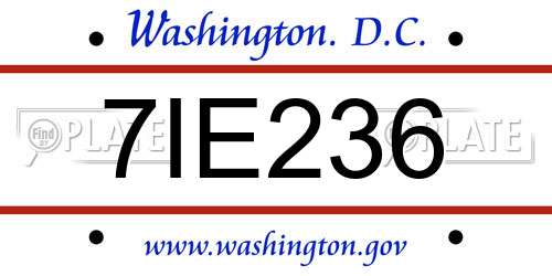 7IE236 District Of Columbia License Plate