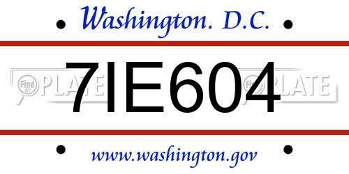 7IE604 District Of Columbia License Plate