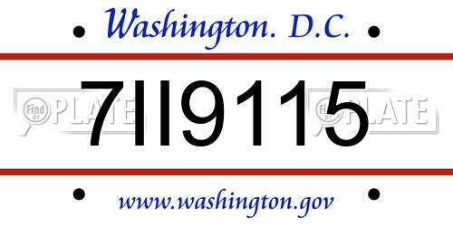 7II9115 District Of Columbia License Plate