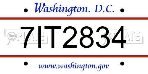 7IT2834 District Of Columbia License Plate