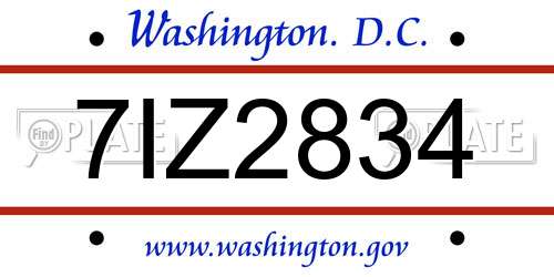 7IZ2834 District Of Columbia License Plate