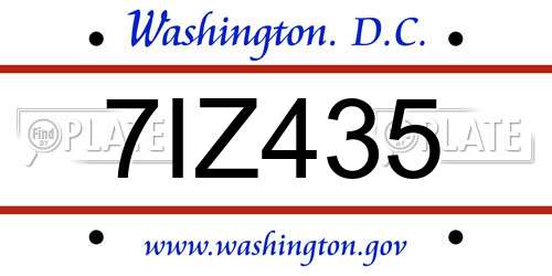 7IZ435 District Of Columbia License Plate