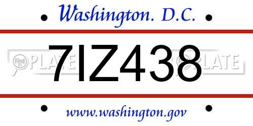7IZ438 District Of Columbia License Plate
