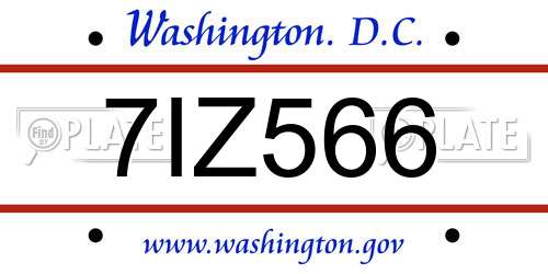 7IZ566 District Of Columbia License Plate