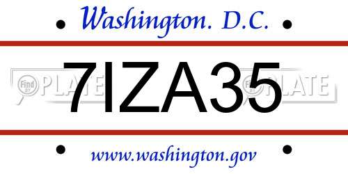 7IZA35 District Of Columbia License Plate