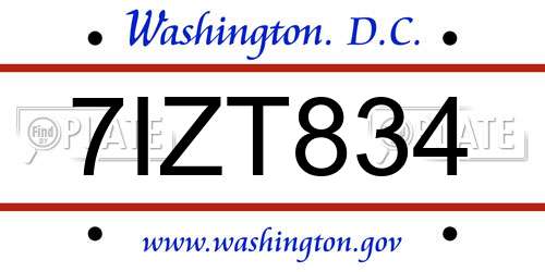7IZT834 District Of Columbia License Plate