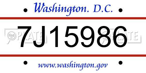 7J15986 District Of Columbia License Plate
