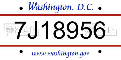 7J18956 District Of Columbia License Plate