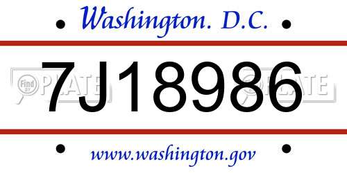 7J18986 District Of Columbia License Plate